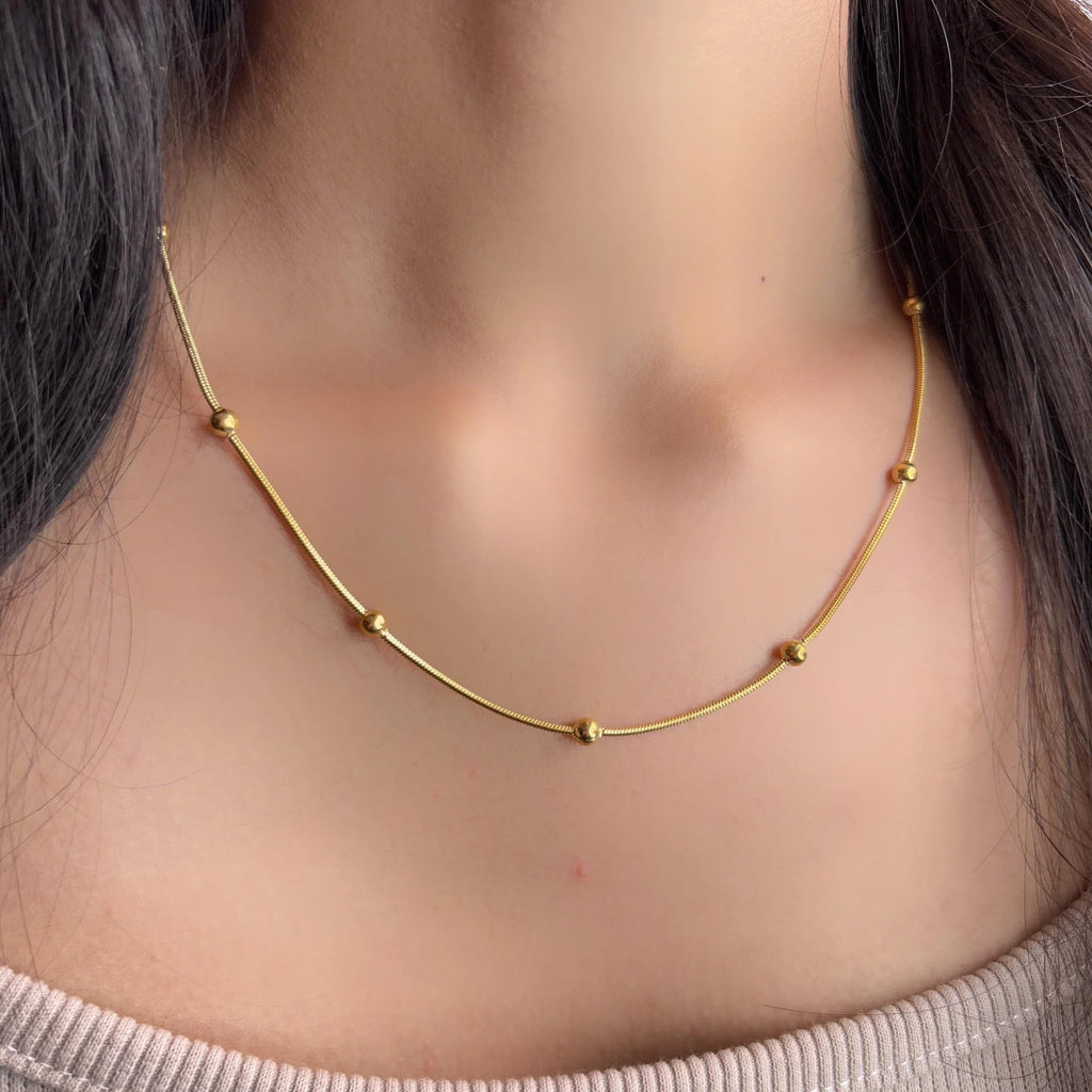 Elegant Golden Stainless Steel Beaded Necklace for Women