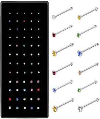 8 Pcs Silver And Multicolor Nose Pins Stainless Steel Nose Rings