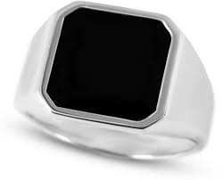 Geometric Polygon Stainless Steel Cushion Gem Stone Dripping Glue Black Square Enamel Sand Shell Male Punk Thumb Finger/Knuckle Signet Ring For Men's & Boy's