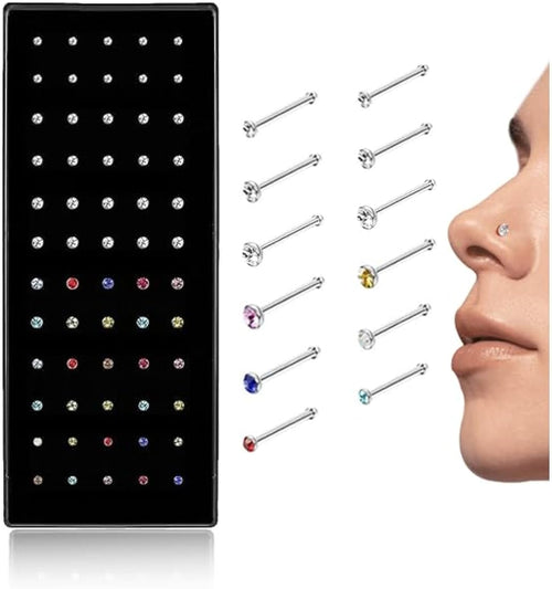 8 Pcs Silver And Multicolor Nose Pins Stainless Steel Nose Rings