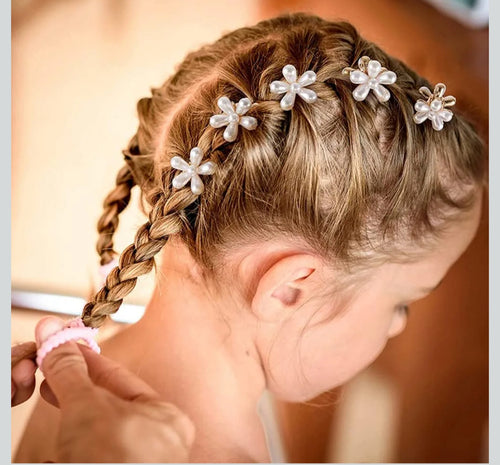 10 Pcs Small Pearl Hair Claw Clips Mini Pearl Claw Clips with Flower Design