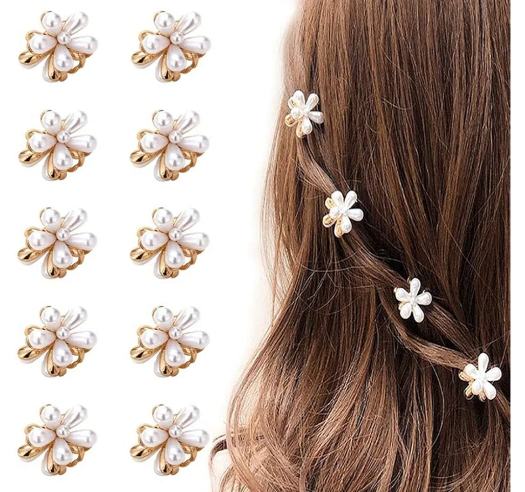 10 Pcs Small Pearl Hair Claw Clips Mini Pearl Claw Clips with Flower Design