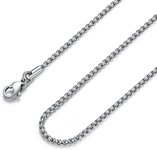 3mm Rounded Box Chain Stainless Steel 18 to 24inch Necklace for Men & Boy